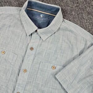 KÜHL Shirt Mens Medium Blue Plaid Short Sleeve Button Up Pockets Polyester